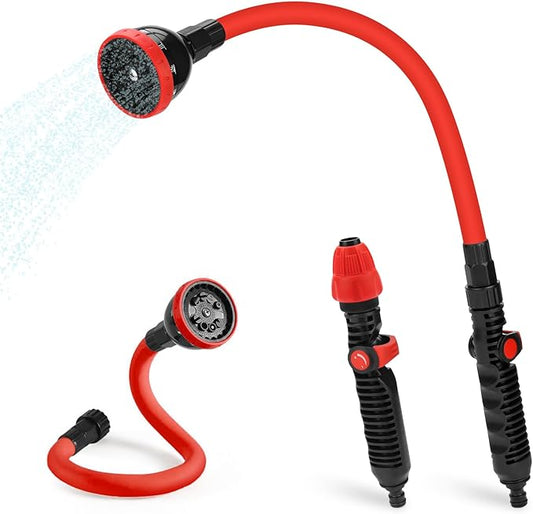 2 in 1 Bendable Watering Wand Heavy Duty, for Garden/Car Use with 10 Spray Patterns, 29In Long Hose Nozzle Sprayer,Fits 3/4” Quick Coupling/Garden Hoses
