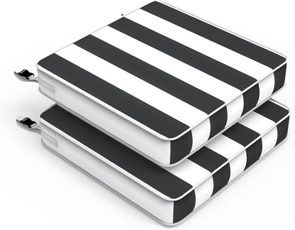 LVTXIII Patio Chair Cushions 22"x22"x3", Water-Repellent Outdoor Seat Cushions for Patio Furniture, Square Chair Pads with Ties for Home Garden Decoration, Set of 2, Cabana Black