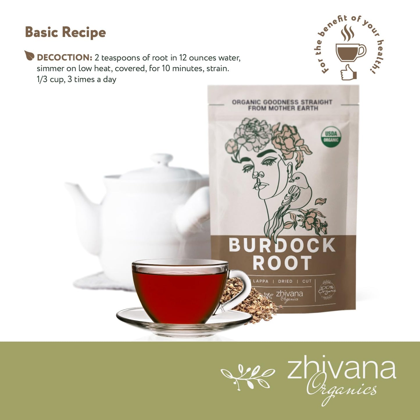 Premium Burdock Root Organic (16 oz.) - Greater Burdock Root Tea Loose - Raíz De Bardana Organica 우엉차