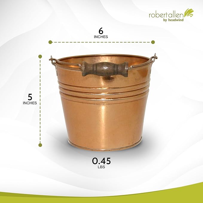 Headwind Vintage Collection - 6 Inch New Penny Banded Planter with Handles – Galvanized Bucket Planter - Decorative Small Planters for Indoor Plants & Outdoor Use by Robert Allen