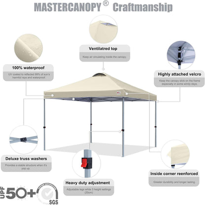 MASTERCANOPY Durable Pop-up Canopy Tent with Roller Bag (8x8, Beige)