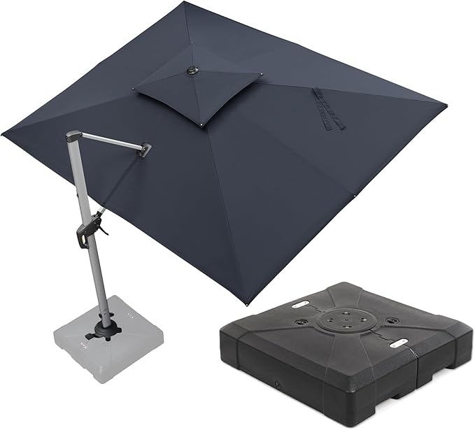 PURPLE LEAF 9 X 12 FT Cantilever Patio Umbrellas with Base Included, Large Square Offset Umbrella with 360° Rotation, Outdoor Aluminum Pool Umbrella for Pool Lawn Garden, Grey