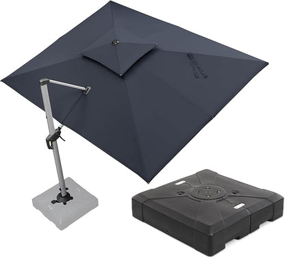 PURPLE LEAF 9 X 12 FT Cantilever Patio Umbrellas with Base Included, Large Square Offset Umbrella with 360° Rotation, Outdoor Aluminum Pool Umbrella for Pool Lawn Garden, Grey