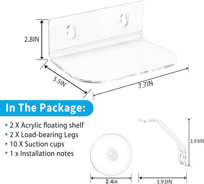 2-Pack Acrylic Window Plant Shelves with Suction Cups & Support Brackets - Rectangle Window Sill Extender for Herb Pots, Succulents, Flower Boxes, Micro Greens | Indoor/Outdoor Use