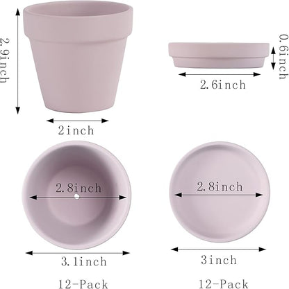 Fcacti 3 Inches Small Pink Terracotta Pots with Saucer, 12 Pack 3" Terra Cotta Planter with Drainage Holes, Small Clay Flower Pots for Plants, Succulents, Crafts, Wedding Favor