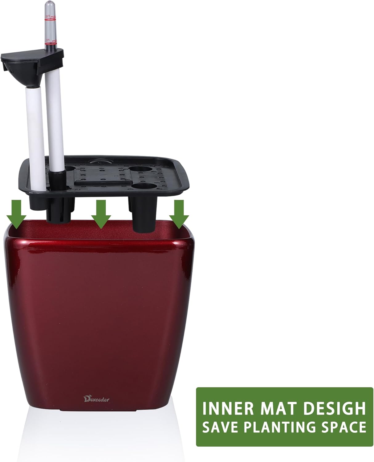 Dexceder 9x8 Self Watering Planter Indoor Outdoor, Inner Mat Design, Thickened Table Flower Plant Pot with Water Level Indicator (Red High Gloss)