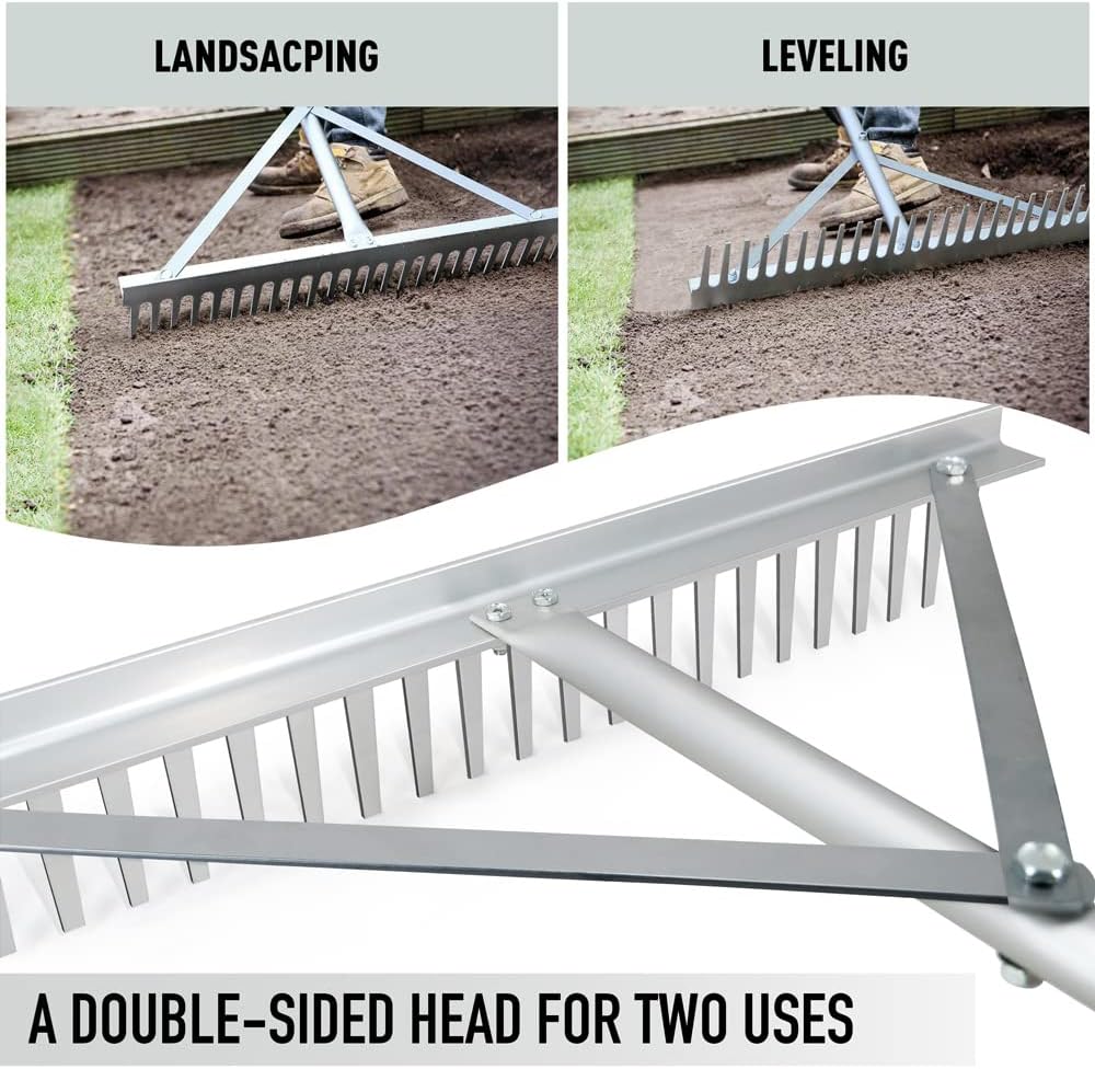 Colwelt Landscape Rake - 24Tines, Aluminum Head with 68" Handle, 24" Width for Beach & Lawn Care