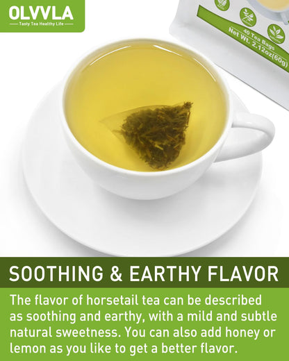 Olvvla - Premium Horsetail Tea Bags - 1.5g X 40 Count - Pure Natural Horsetail Herbal Tea - Caffeine-free - Non-GMO - Dried Horsetail Herb - Rich in Antioxidants & Support Bone Health