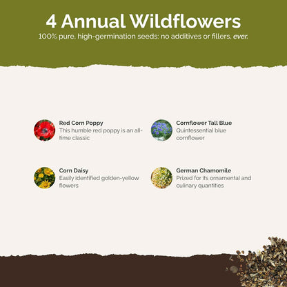 Eden Brothers Back to Basics Flower Mixed Seeds for Planting, 5 lb, 2,400,000+ Seeds with Cornflower Tall Blue, Corn Daisy, Attracts Pollinators, Plant in Spring or Fall, Zones 3, 4, 5, 6, 7, 8, 9, 10