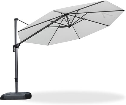 PURPLE LEAF 11 Feet Patio Umbrella Outdoor Cantilever Round Umbrella Aluminum Offset Umbrella with 360-degree Rotation for Garden Deck Pool Patio White