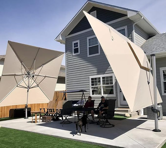 PURPLE LEAF 11 Feet Double Top Deluxe Square Patio Umbrella Offset Hanging Umbrella Outdoor Market Umbrella Garden Umbrella, Beige