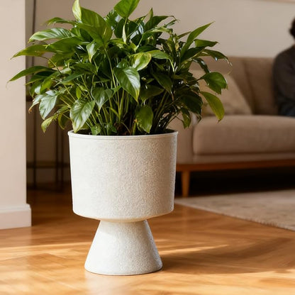 Lookat Modern Hourglass Planter, Indoor Decorative Plastic Plant Container, Textured Metal Look, Contemporary Home Garden Pot (Beige, CUP003 Small+Medium)