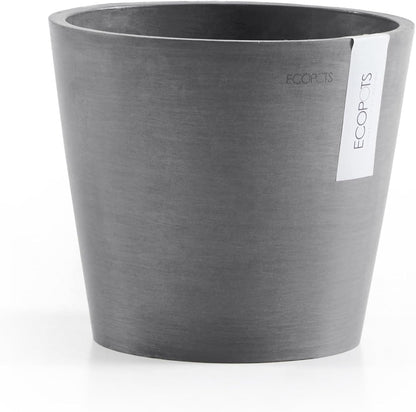 Ecopots Amsterdam Durable Modern Round Indoor/Outdoor Recycled-Based Composite Flower Pot Planter, Grey, 8"