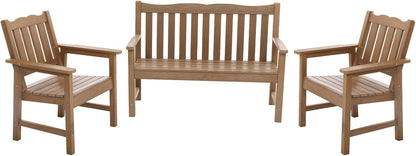 Stoog All-Weather Garden Bench & Chairs Set, 3-Piece Patio Furniture Set, Include 2 Outdoor Chairs and 1 Outdoor Bench, Teak