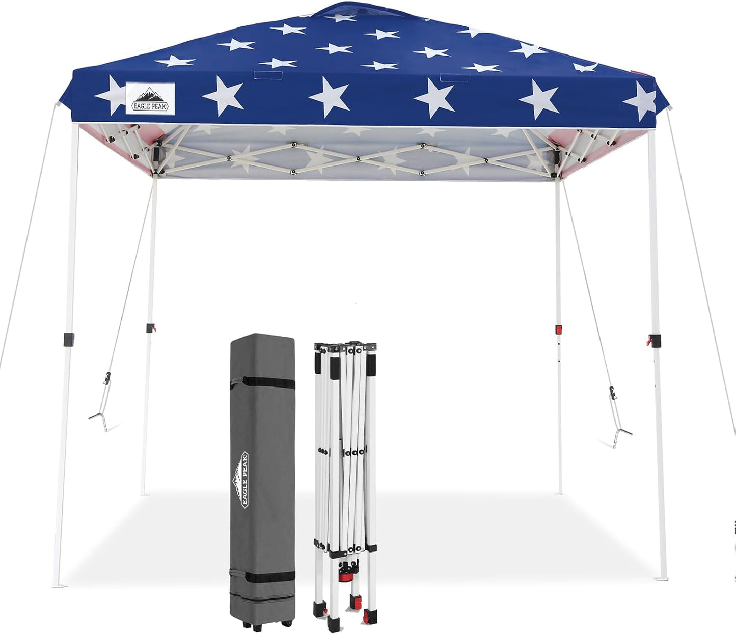 EAGLE PEAK Pop Up Canopy Tent with Wheeled Carry Bag, 8 Stakes, 4 Ropes, Easy Set Up Tent Canopy, 8x8 ft, American Flag