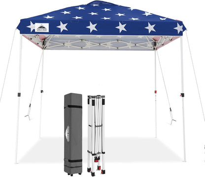 EAGLE PEAK Pop Up Canopy Tent with Wheeled Carry Bag, 8 Stakes, 4 Ropes, Easy Set Up Tent Canopy, 8x8 ft, American Flag