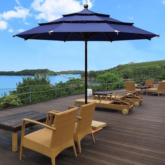 EliteShade USA 10-Year-Non-Fading 11Ft 3 Tiers Market Umbrella Patio Outdoor Cylinder Auto Push-up Table Umbrella with Ventilation, Navy Blue