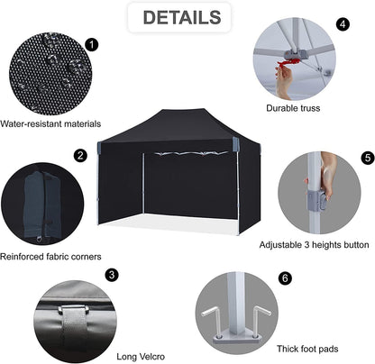 pop up Canopy Tent 10x15, Eazy up Outdoor Patio Canopy Tent with sidewalls, Heavy Duty Commercial Instant Canopy Tent with Sand Bags for Deck, Party, Camping， Backyard, Playground, Black