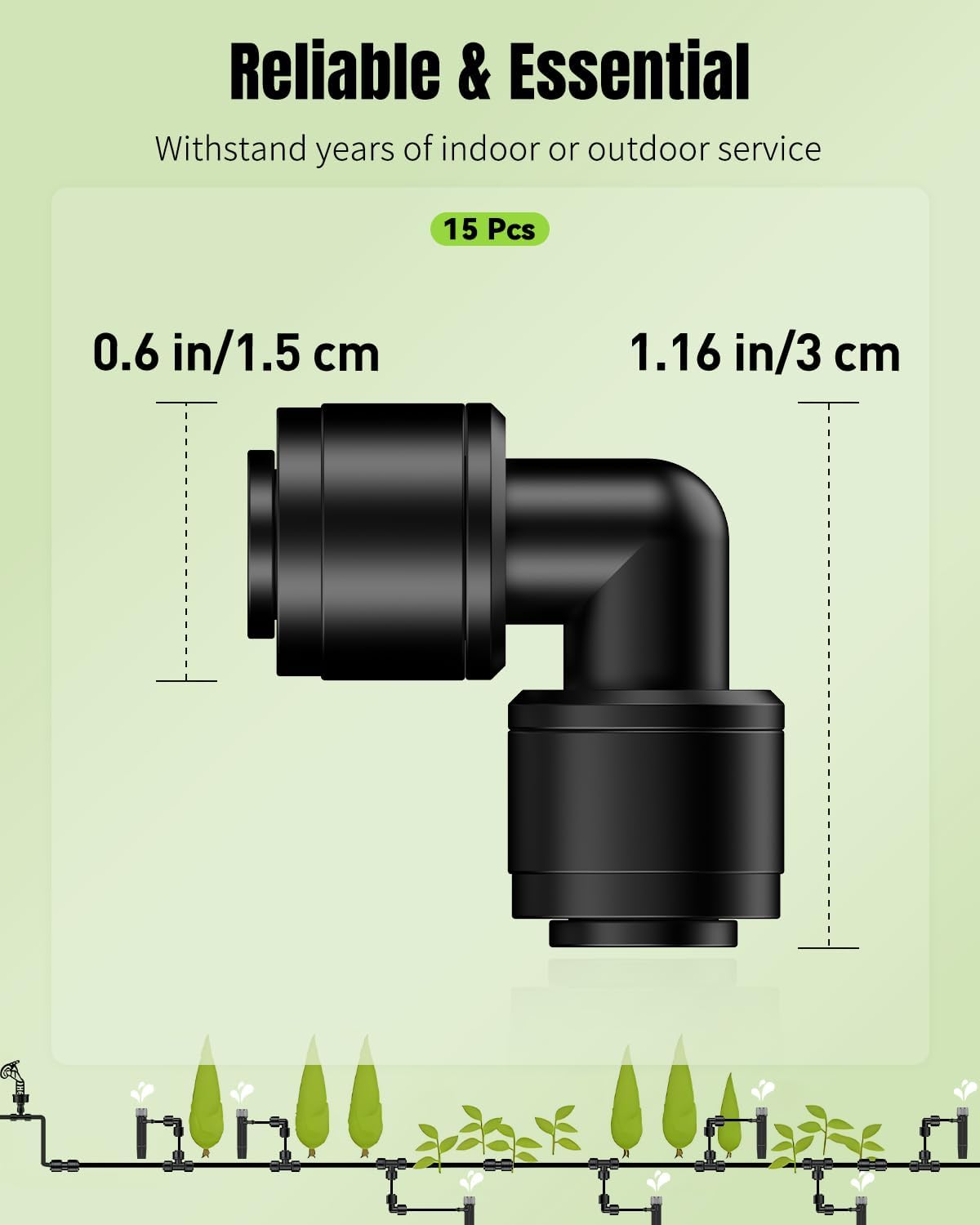 Pawfly 15 Pcs Quick Connect 1/4" Drip Irrigation Elbow Connectors, Anti-Leak Drip Irrigation Parts, Push-to-Fit 2-Way Elbows, Universal 90 Degree Elbow Fittings for 1/4 Inch Irrigation Tubing