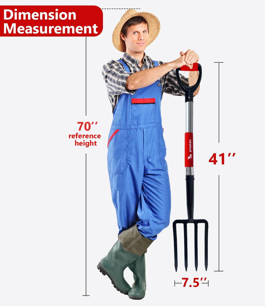 Digging Spading Fork Forged Steel with D Grip Handle 41” Premium 4-Tine Spading Digging Fork Sturdy Metal D-Grip Multi-Purpose Virtually Unbreakable Gardening Tool