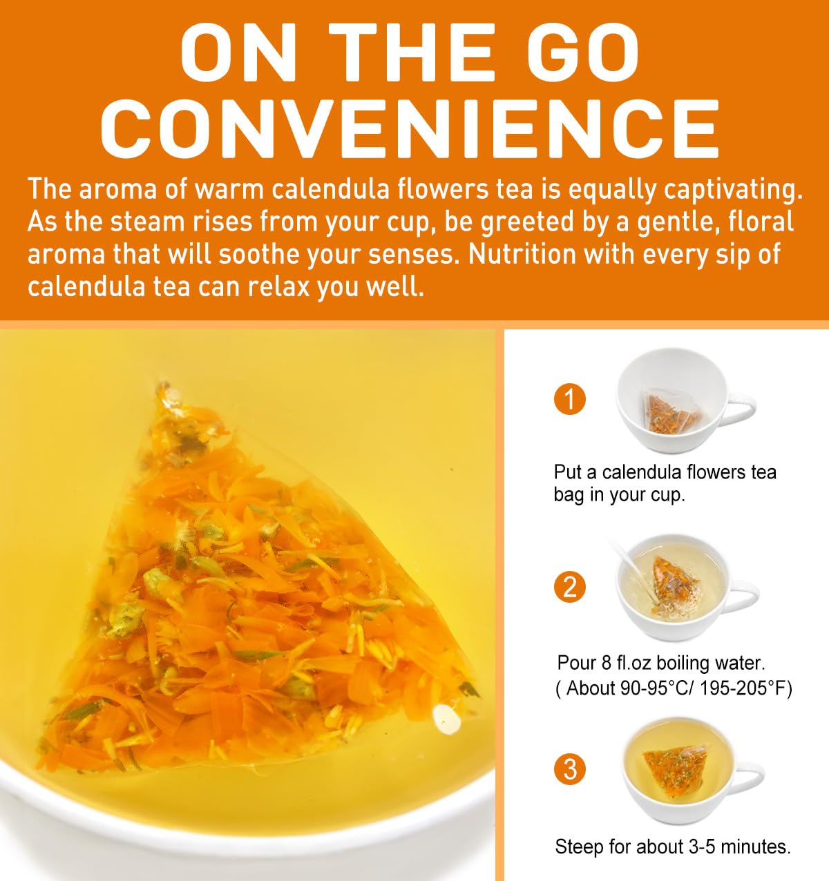 Olvvla - Natural Calendula Flowers Tea Bags - 1.5g X 50 Count - Premium Calendula Tea - Non-GMO - Caffeine-free - Dried Calendula Herbal Tea - Rich in Antioxidants & Promote Relaxation