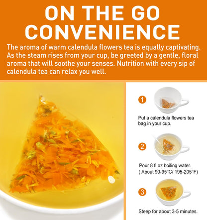 Olvvla - Natural Calendula Flowers Tea Bags - 1.5g X 50 Count - Premium Calendula Tea - Non-GMO - Caffeine-free - Dried Calendula Herbal Tea - Rich in Antioxidants & Promote Relaxation