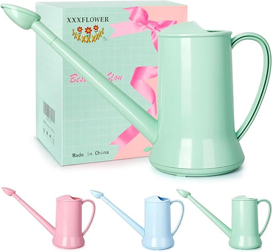 XXXFLOWER 1/2 Gallon Small Indoor Plant Watering Can, 2L Long Spout Removable Nozzle Flower Watering Pot for Office House Indoor Garden（Green, 67 oz）