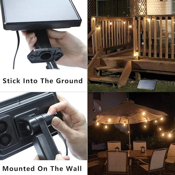 SUNTHIN 24ft Solar String Lights, USB Rechargeable Solar Outdoor Lights with Waterproof & Shatterproof LED Bulbs for Patio, Porch, Garden, Deck, Bistro, Cafe, Camping