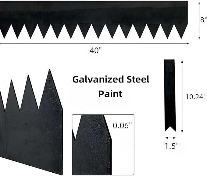 Garden 6 Pack Cor-Ten Steel Landscape Edging w/Paint Finish - 40" L x 8" H Strips - Hammer-in Gauge Metal Corten Edging Border w/ 8 Clips & Gloves - Edge for Lawn Yard (20Ft Total)