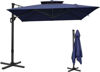 Sophia & William Cantilever Patio Umbrella 12ft, Offset Large Outdoor Umbrellas with 360°Rotation, Heavy Duty Hydraulic Double Umbrella for Garden Pool Backyard, Navy Blue(no base)