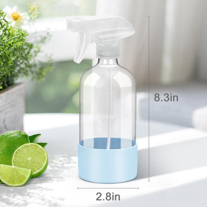 Glass Spray Bottles with Silicone Sleeve Protection, Empty 16 oz Refillable Containers, Reusable Spray Bottles with Adjustable Nozzle for Hair, Cleaning Solutions, 3 Pack Grey&Blue&Purple