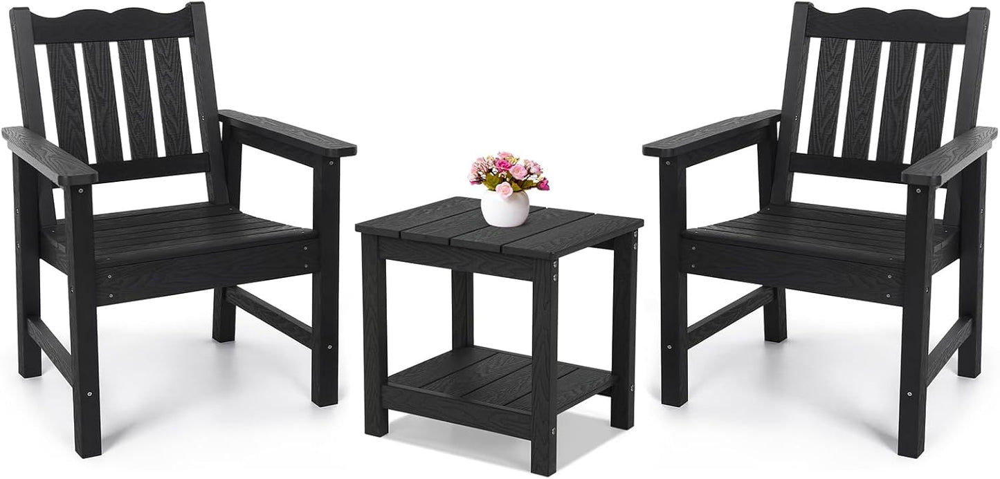 Stoog 3 Piece Patio Bistro Set, All-Weather Garden Chairs Set of 2 with Table, 400 lbs Support Garden Chair, Black