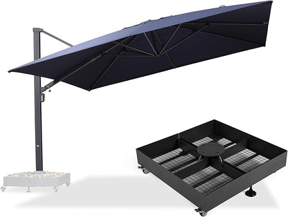 PURPLE LEAF 13 FT Square Patio Umbrella with Base Included Large Outdoor Aluminum Offset Umbrella with 360-degree Rotation Cantilever Umbrella for Garden Deck Backyard Pool Navy Blue