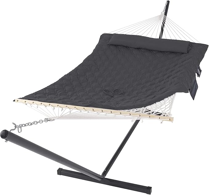 SUNCREAT Hammocks for Outside with Stand, Extra Large 2 Person Hammock with Stand, Dark Gray Drops