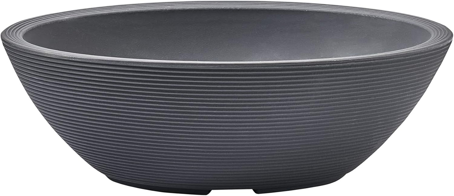 Crescent Garden Delano Oval Planter Bowl, Succulent Garden, Unique Indoor/Outdoor Double-Walled Plant Bowl with Plug- Oval Shape - 24" L x 17" W x 8" H (Slate)