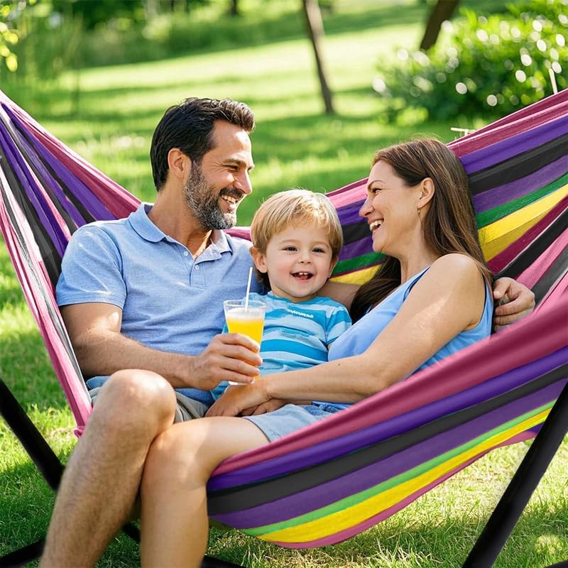 Double Hammock, Heavy Duty Portable, 500 lb Weight Capacity, Perfect for Both Indoors and Outdoors, 2 Person Hammock with Carrying Bag, Rainbow