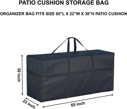 Heavy Duty 600D Waterproof Extra Large Outdoor Patio Cushion Furniture Storage Bag with Handles, Zipper for Patio Furniture and Other Storage Items L 65“ x W 22” x H 30”