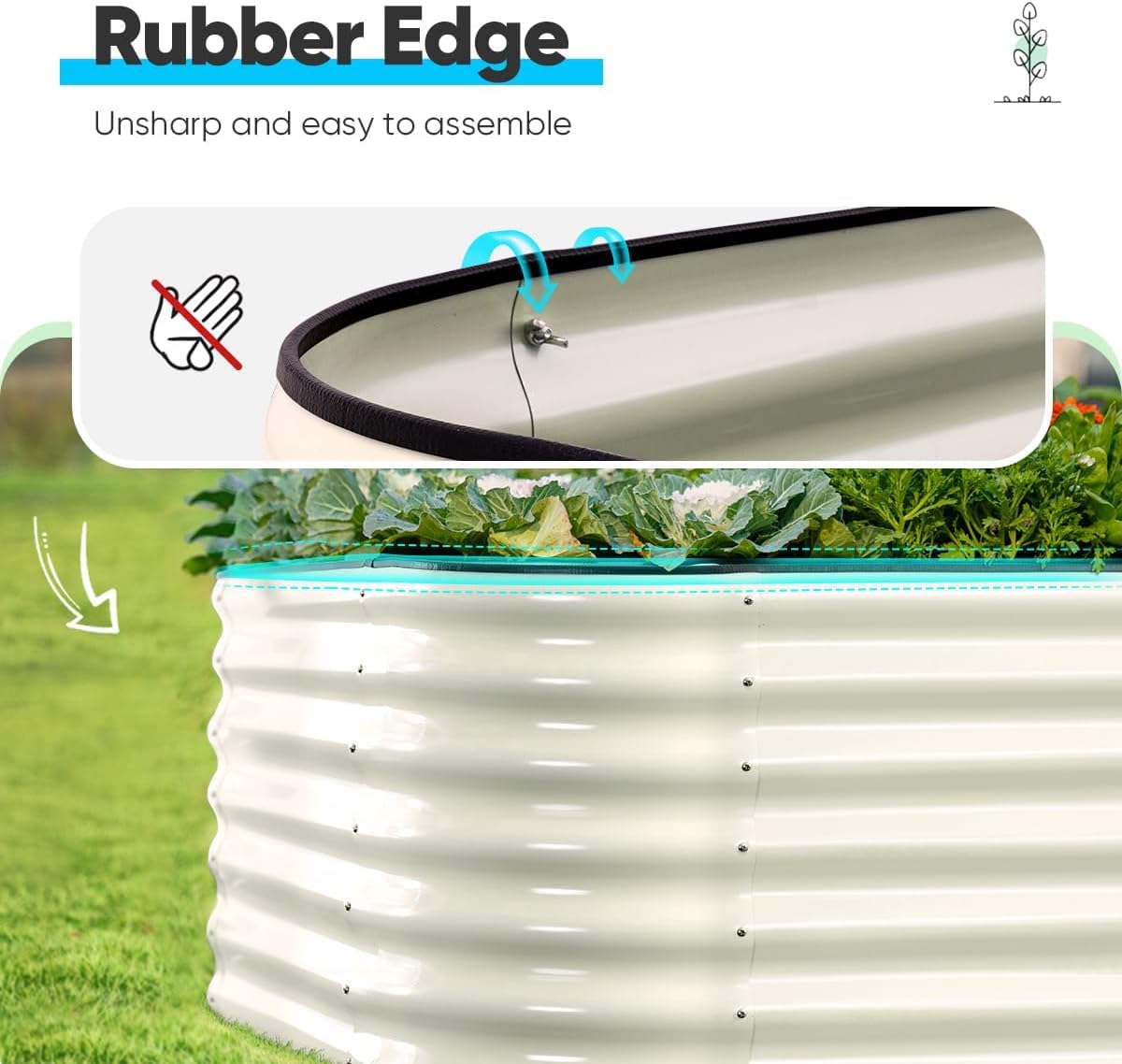 Quictent Galvanized Tall Raised Garden Bed Kit, 8x4x2 ft Oval Large Planting Box Rubber Strip Edging, for Vegetables Outdoor Strengthened by Crossbar (Beige)