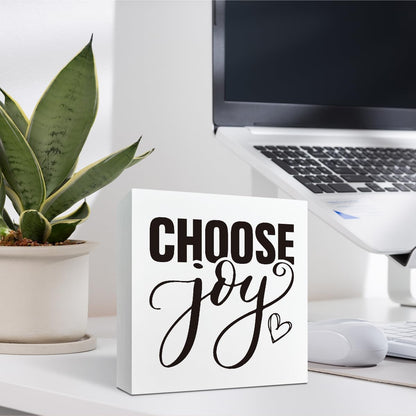 Inspirational Sign, Decorative Wooden Plaques, Rustic Farmhouse Home Decor, Shelf Decoration, Box Signs Decor Tabletop, Office Desk Decoration, Choose Joy Sign 5×5×1.2inches