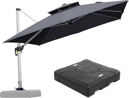 PURPLE LEAF 10 FT Cantilever Patio Umbrellas with Base Included, Large Square Offset Umbrella with 360° Rotation, Outdoor Aluminum Pool Umbrella for Pool Lawn Garden, Grey