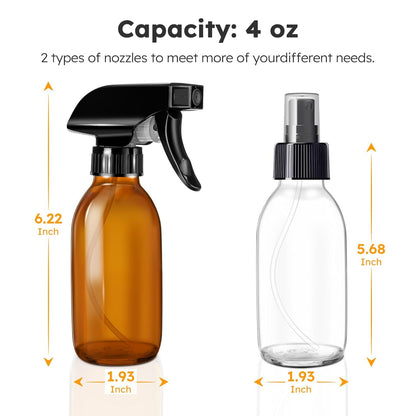 Tecohouse Glass Spray Bottles 4 oz, 2 Pack Spray Bottles for Hair Empty Refillable Fine Mist Sprayer with Labels, Funnel, Pipettes