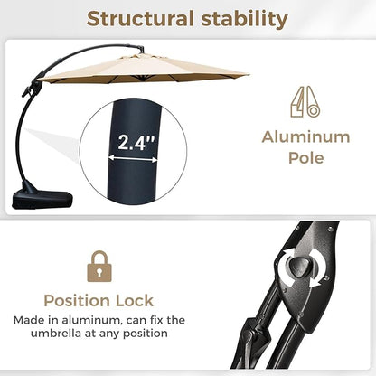 Grand patio 12 FT Sunbrella Outdoor Cantilever Umbrella with Base Patio Large Aluminum Offset Umbrella for Deck Yard (Flax-SUNBRELLA, 12 FT)