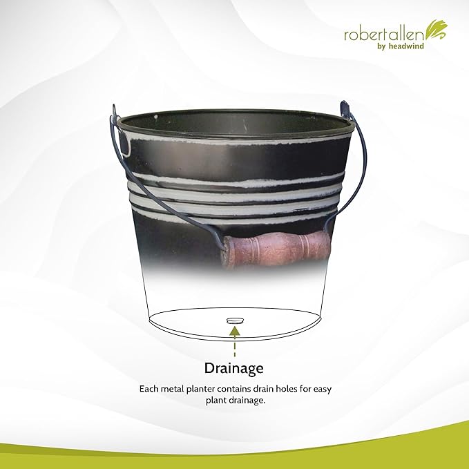 Headwind Vintage Collection - 6 Inch Charcoal Banded Planter with Handles – Galvanized Bucket Planter - Decorative Small Planters for Indoor Plants & Outdoor Use by Robert Allen