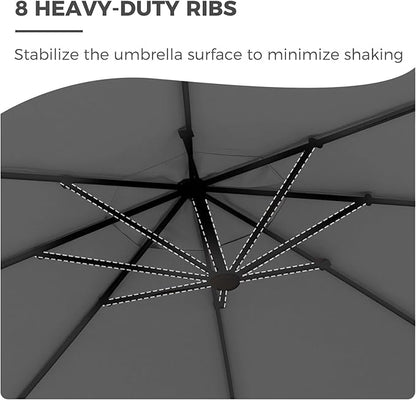 Grand patio 12 FT Sunbrella Outdoor Cantilever Umbrella with Base Patio Large Aluminum Offset Umbrella for Deck Yard (Charcoal-SUNBRELLA, 12 FT)