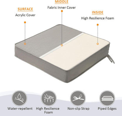 Sunbrella Square Corner Seat Cushions, 19" x 19" x 3", Set of 4, Indoor Outdoor Water Repellent Universal Chair Pads with Ties for Patio Furniture, Garden Dining Chairs, Specrtum Pebble