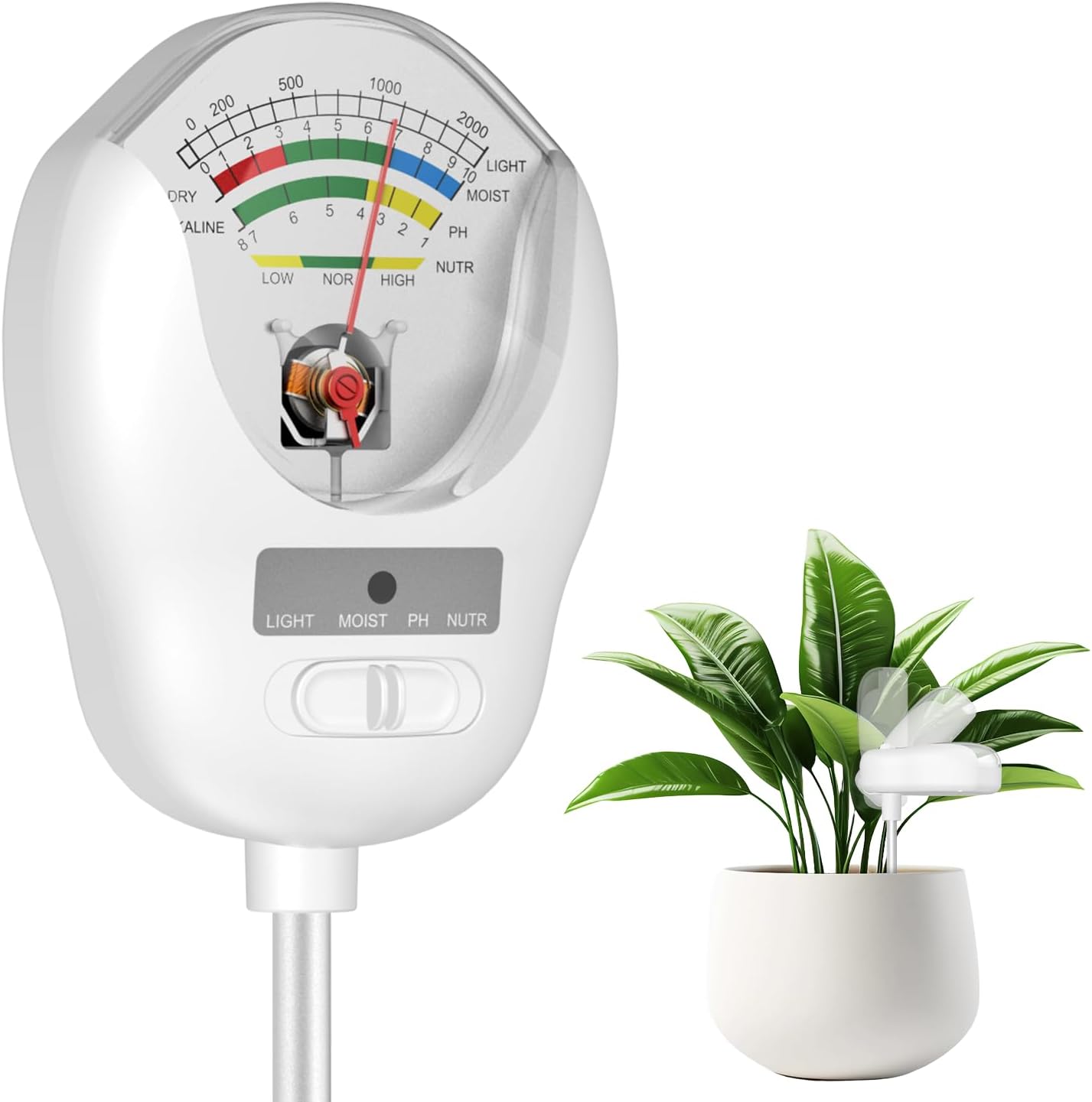 4-in-1 Soil Test Kit, Soil Moisture Meter, pH Meter, Light & Nutrient Tester for Indoor/Outdoor Plants, Garden, Farm, Lawn Care-No Battery Needed (4-in-1 Soil Test)