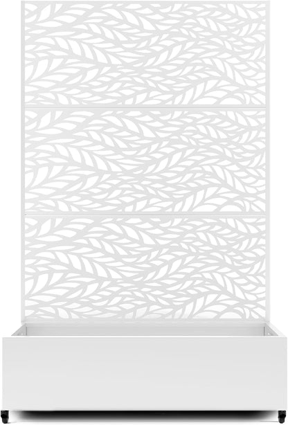 Raised Garden Bed with Trellis and Wheels,73"x47"x16" Metal Raised Garden Bed,White Flowing Leaf Metal Planter with Climbing Trellis for Vines & Vegetables