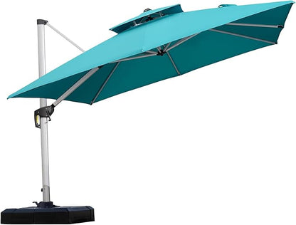 PURPLE LEAF 10ft Patio Umbrella Outdoor Square Umbrella Large Cantilever Umbrella Windproof Offset Heavy Duty Sun for Garden Deck Pool Patio, Turquoise Blue