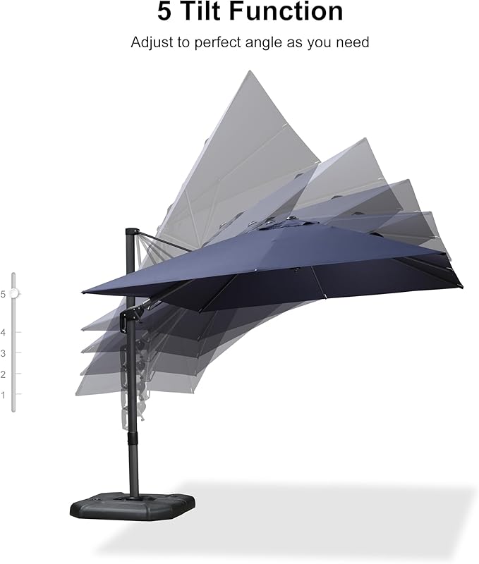 PURPLE LEAF 9.8' X 9.8' Left-right Tilting Patio Umbrella Outdoor Cantilever Swivel Square Umbrella Aluminum Offset Umbrella with 360-degree Rotation for Garden Deck Pool Patio Navy Blue