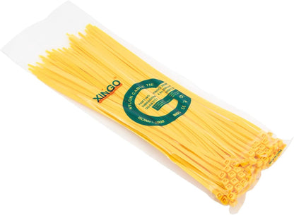 XINGO 100PCS Cable Zip Ties Heavy Duty, Premium Nylon Plastic Wire Ties with 50 Pounds Tensile Strength, Self-Locking Black Nylon Zip Ties for Indoor and Outdoor (12 inch, Yellow)